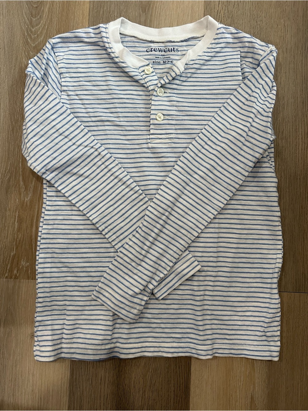 Crewcuts White and Light Blue Striped Henley Top Coastal Lightweight Longsleeve